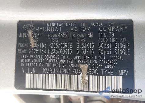 2007 Hyundai Tucson Limited/Se from USA, damaged, VIN KM8JN12D17U485890